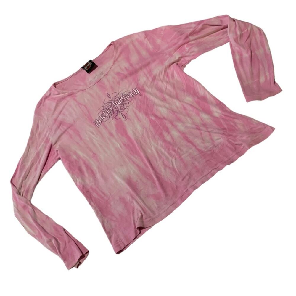 Harley Davidson womens large pink tye dye long sleeve shirt 2005 biker